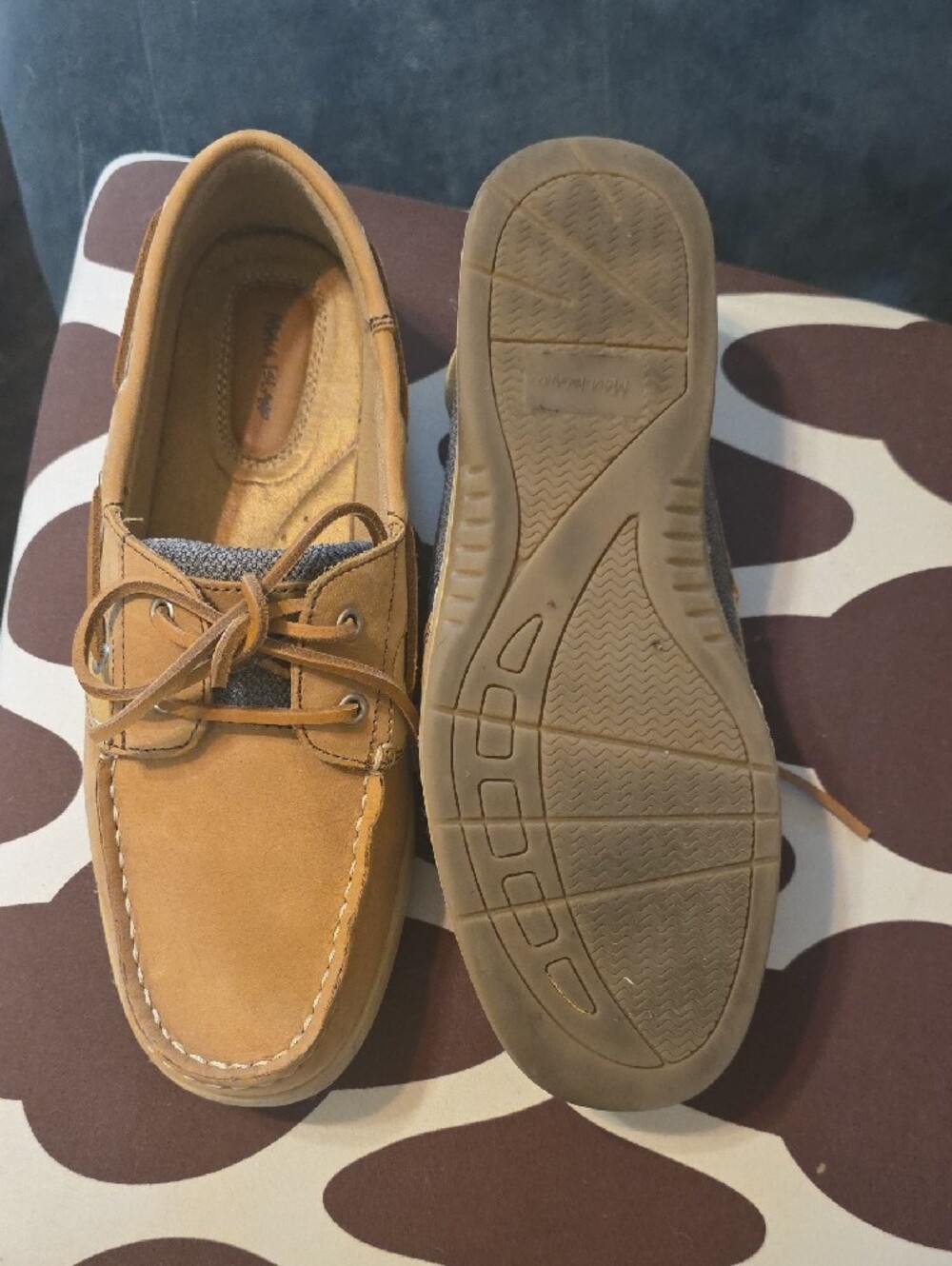 Women's Tan and Navy Blue Casual Boat Loafers - Picture 4 of 6